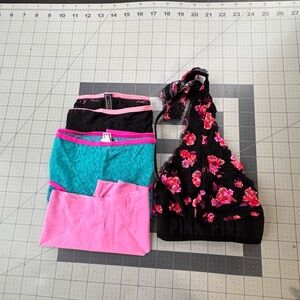 Pink and Black Floral Bralette with Lace Details